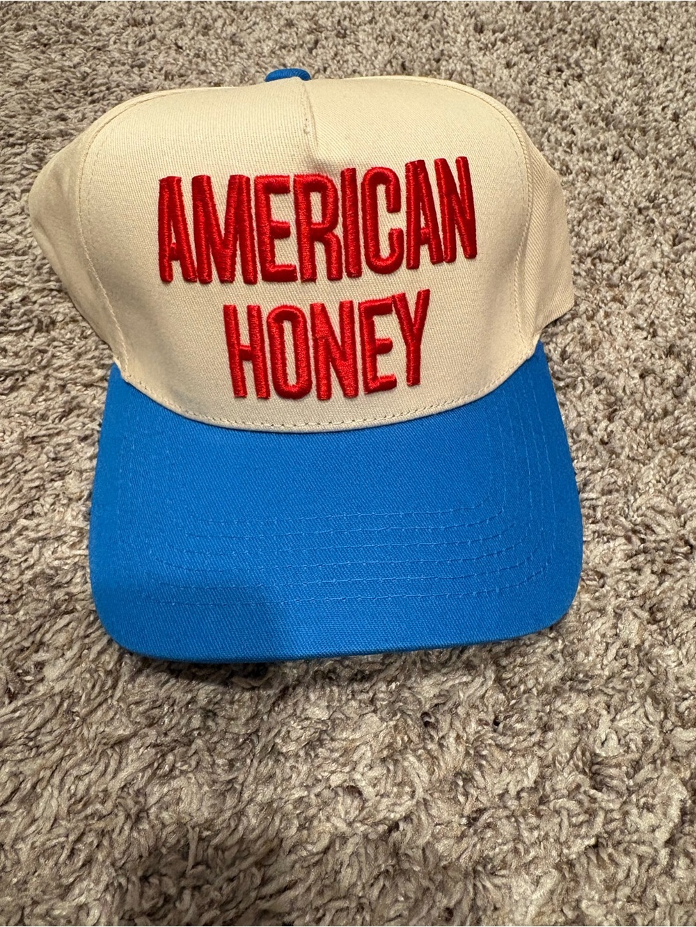 American Honey Embroidered Trucker Hat - Cream & Blue